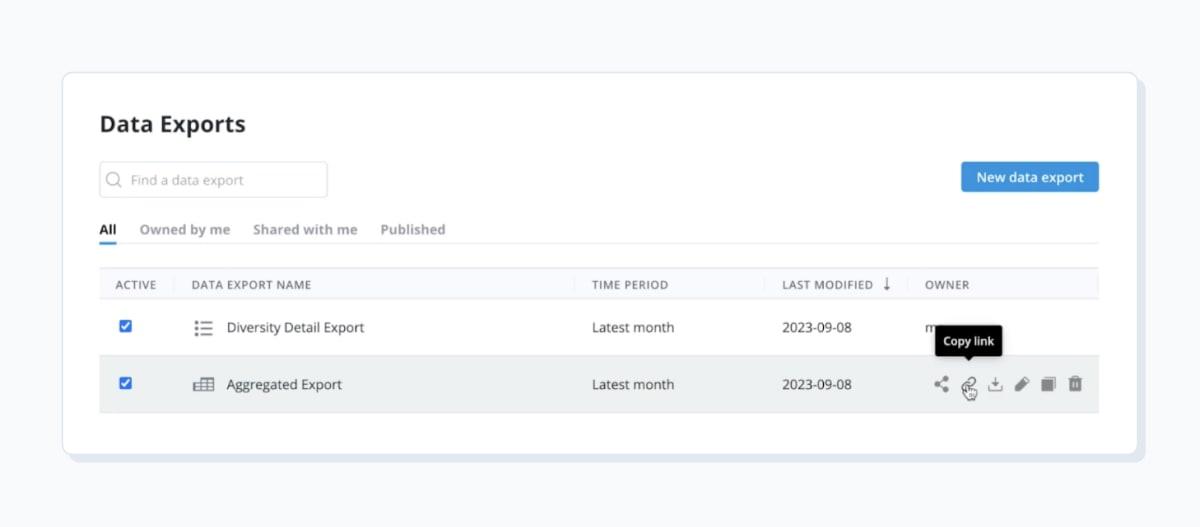 Visier’s Data Exports screen
