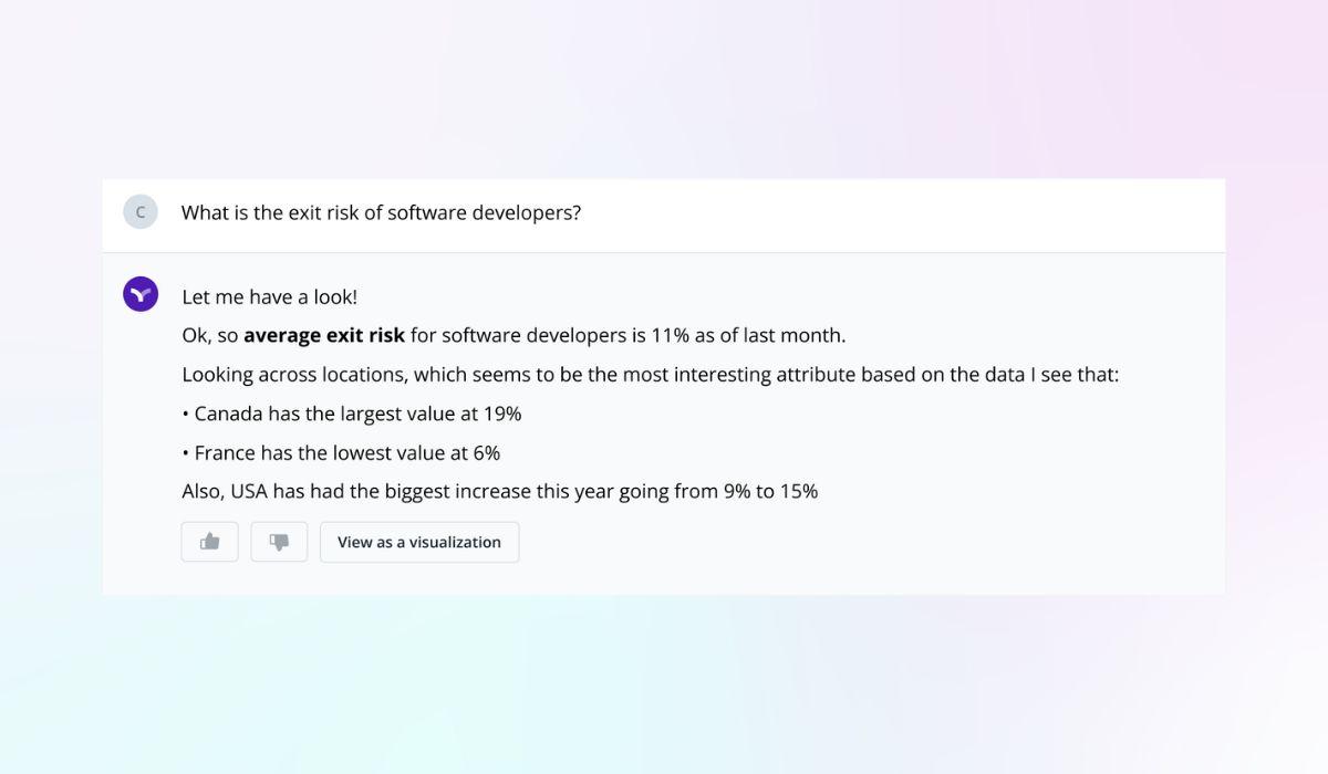 Ask Vee Visier's AI digital assistant any question about your workforce