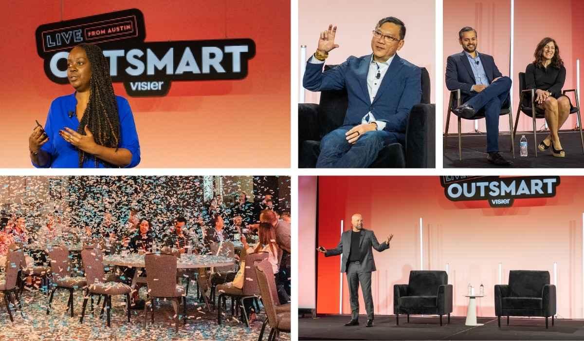 Collage of scenes from Visier's Outsmart 2025 in Austin, TX