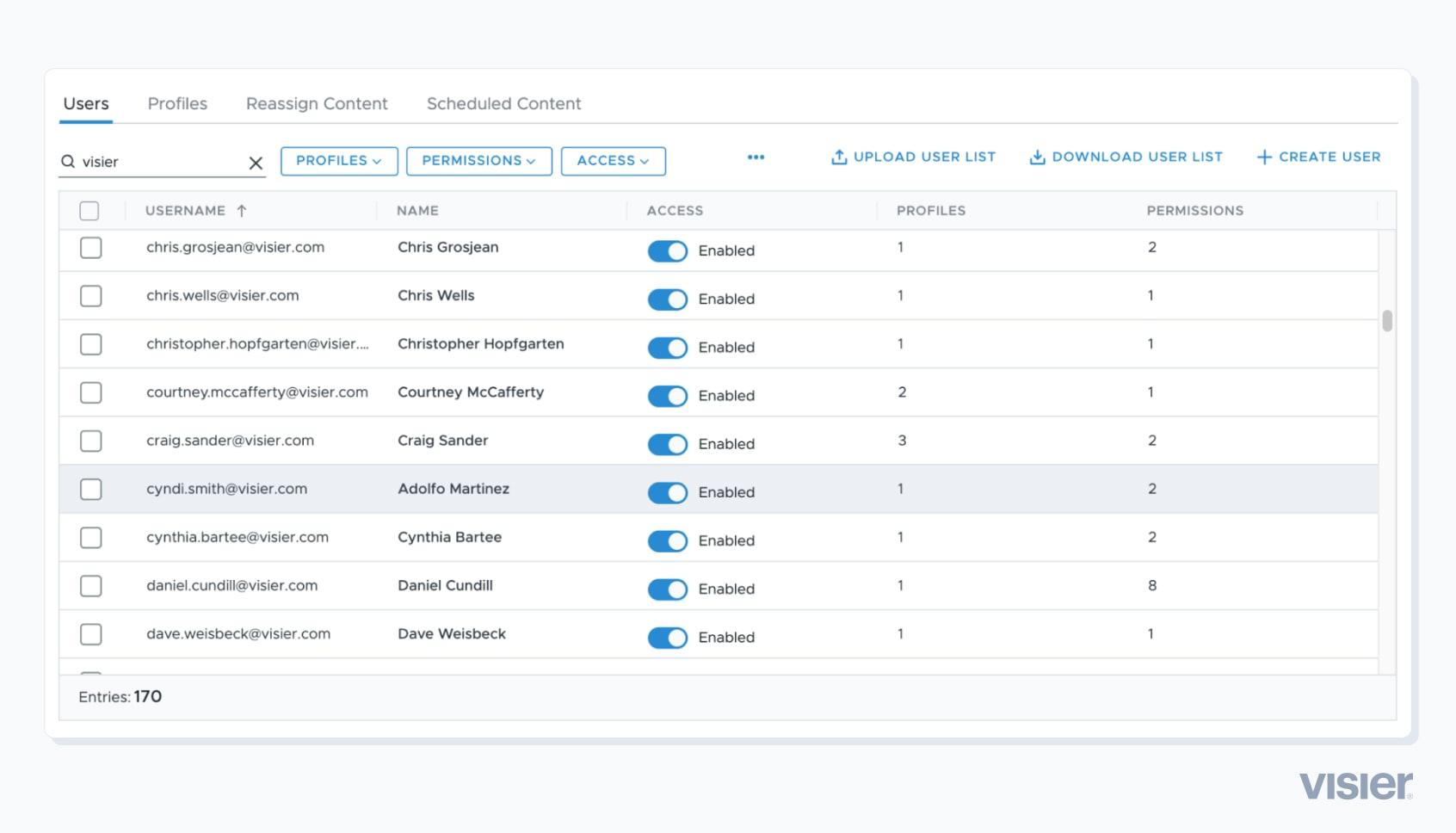 UI screenshot showing the interface for setting up tenants in Visier's built-in change management envrionment.