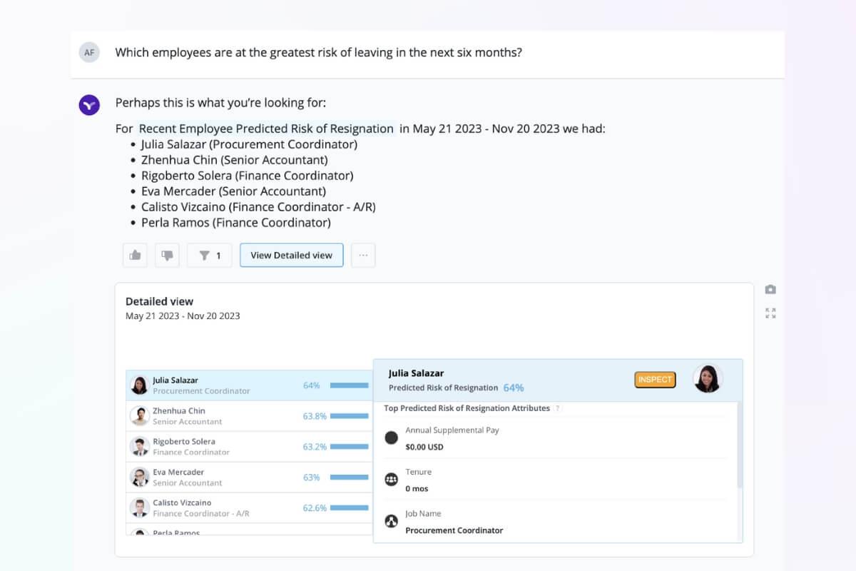 An example of a question Vee can answer for line managers about employee risk of exit.