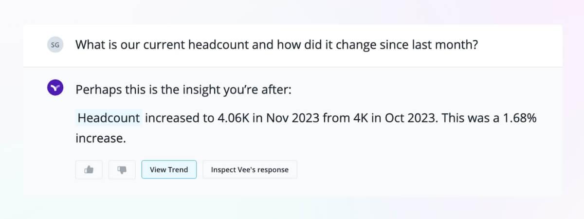 Vee genAI answers questions about headcount trends