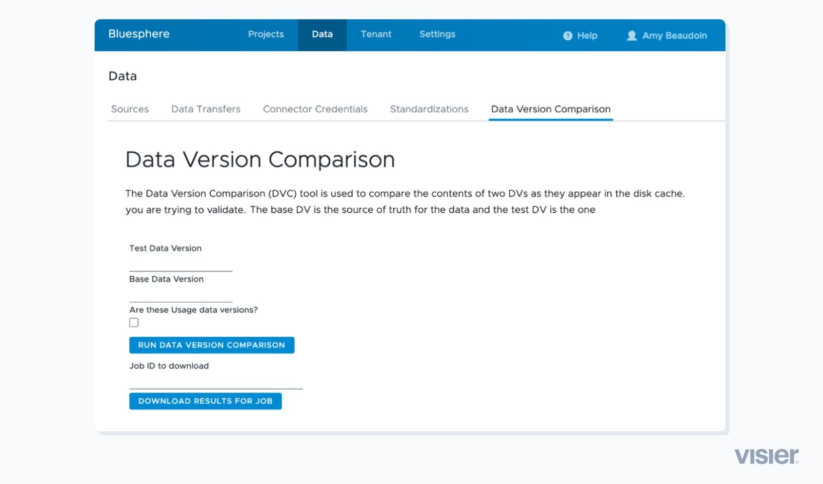 Data Version Comparison example in Visier