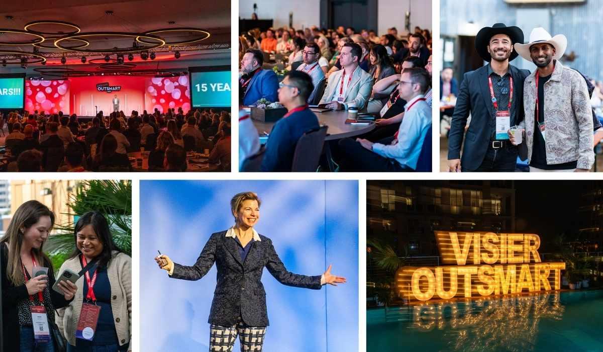 Collage of scenes from Visier's Outsmart 2025 in Austin, TX