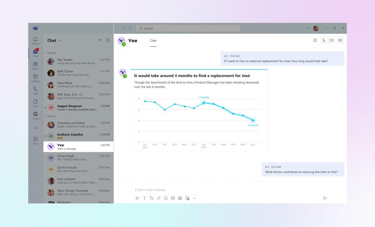 Integration with Microsoft Teams allows organizations to ask Vee questions in the flow of their daily work.