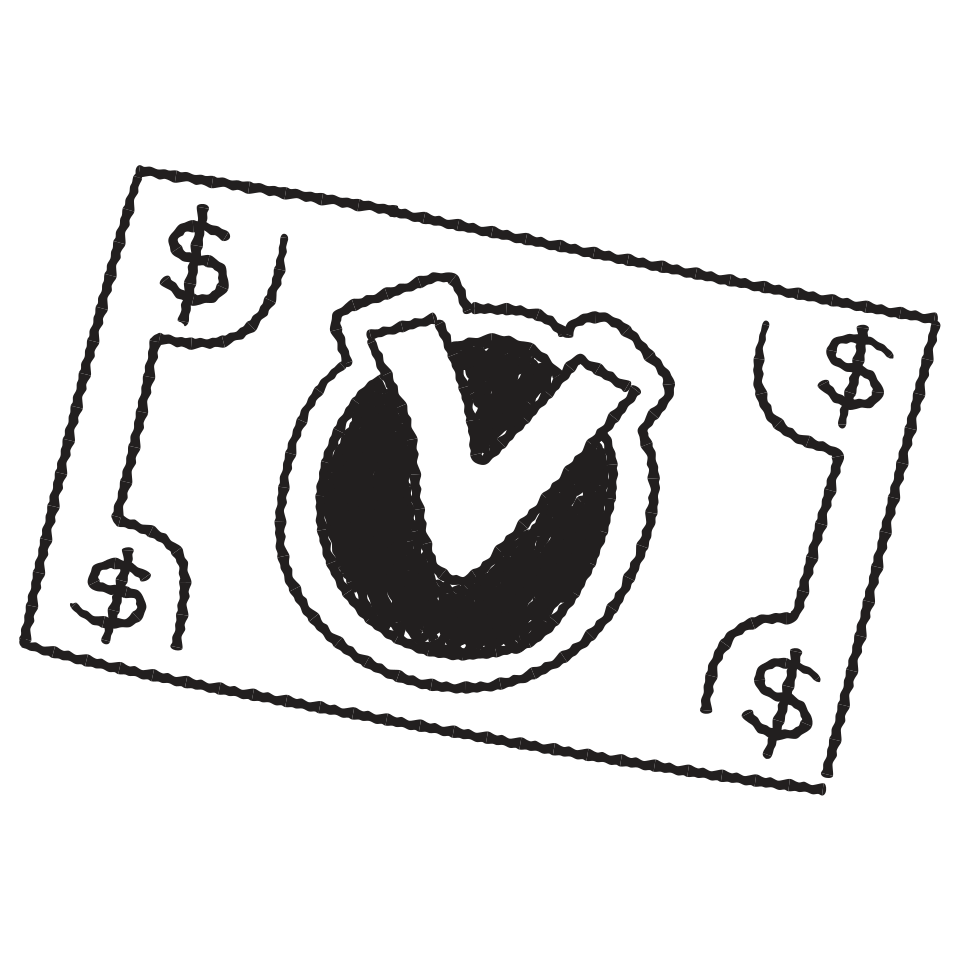 A banknote with a tick mark