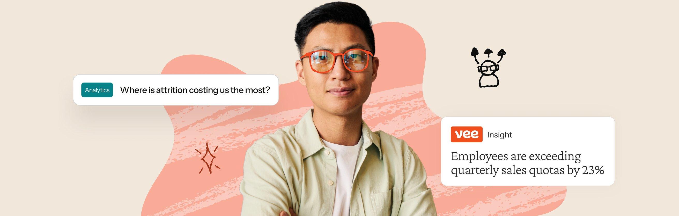 Talent leader at a laptop with a Vee insight card