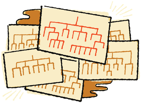 Illustration of a stack of org charts