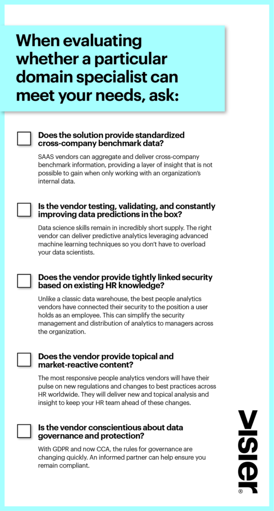 Checklist for evaluating whether a particular HR domain specialist can meet you technology needs