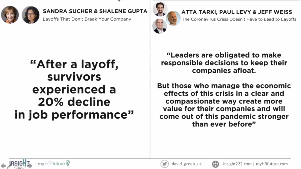 This graphic shows advice from experts on how to keep employees front of mind during a crisis