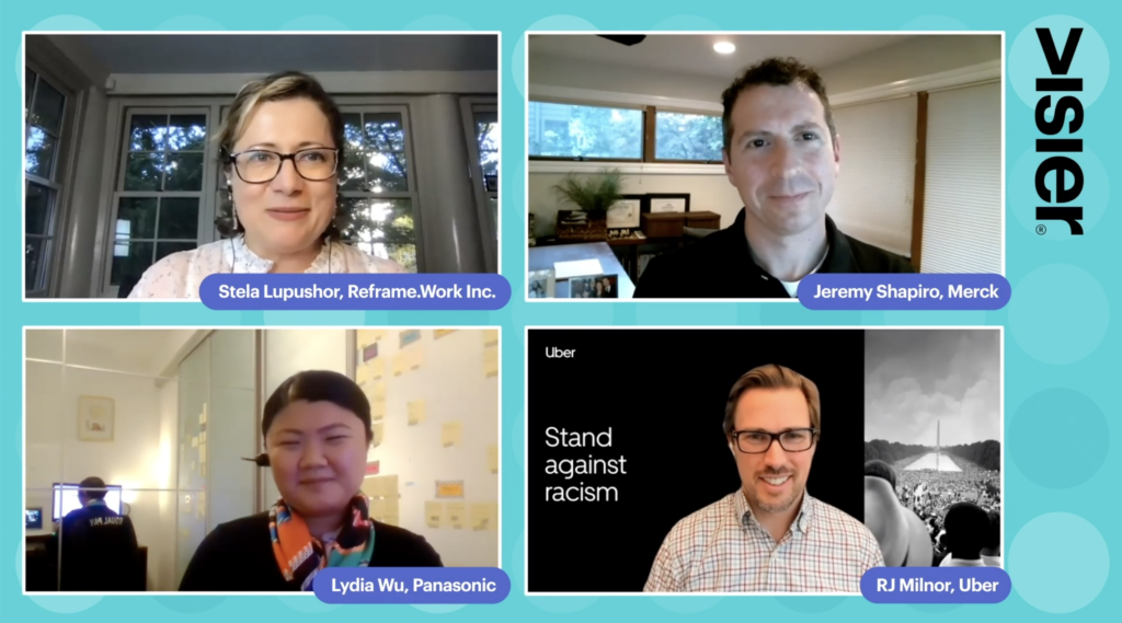 Virtual panel showing faces of Stela Lupushor, Jeremy Shapiro, Lydia Wu, and RJ Milnor