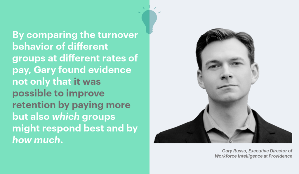 By comparing the turnover behavior of different groups at different rates of pay, Gary found evidence not only that it was possible to improve retention by paying more but also which groups might respond best and by how much. 