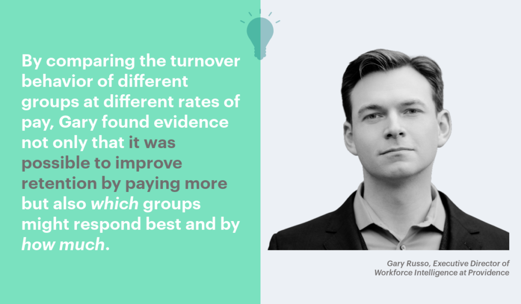 By comparing the turnover behavior of different groups at different rates of pay, Gary found evidence not only that it was possible to improve retention by paying more but also which groups might respond best and by how much.
